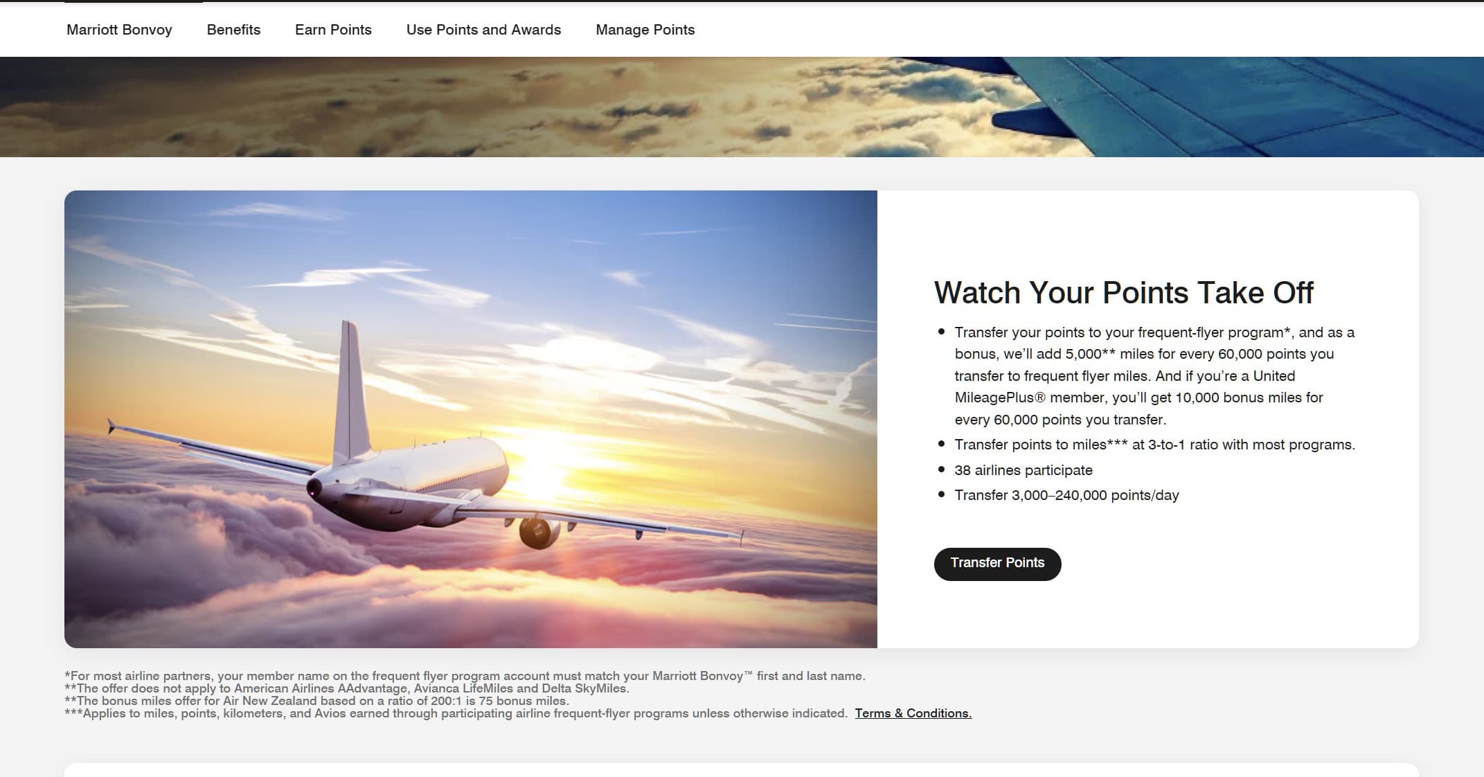Scroll to "Watch Your Points Take Off" and click Transfer Points